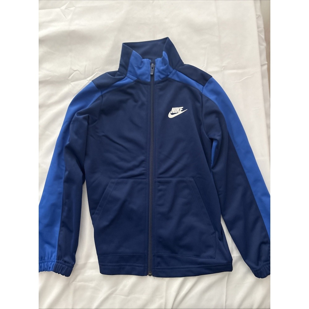 Nike Boys Tracksuit Jacket Size Small Navy Blue Light Blue Zip Up
